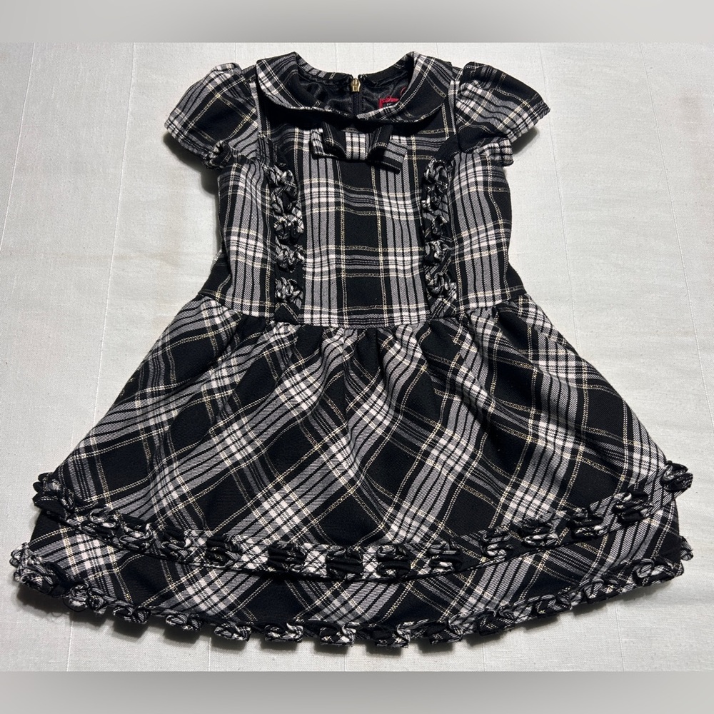 The Children's Place Black & White Plaid Ruffle Collar Dress Size 24 Months